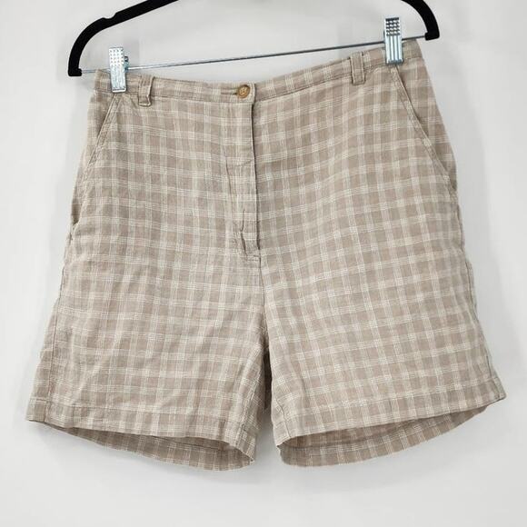 GEOFFREY BEENE Linen Cotton Blend Plaid Tan Shorts Womens Size 8 Summer Spring - Picture 1 of 4